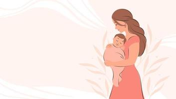 Woman holding baby in her arms. Pregnancy and breastfeeding concept. Vector illustration.