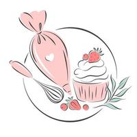 logotipo de pastelería. conjunto de herramientas para hacer pasteles, galletas y pasteles. ilustración vectorial para menú, libro de recetas, panadería, cafetería.