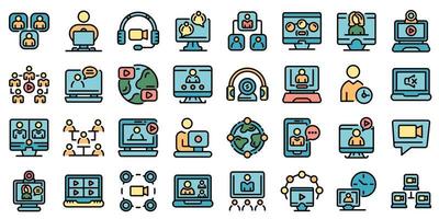 Online meeting icons set vector flat