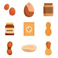 Peanut nuts butter jar icons set, flat style vector