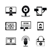 Webinar training online icons set, simple style vector