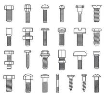 Screw-bolt industrial icons set, outline style