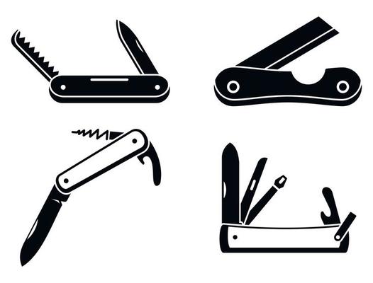 Penknife cutter icons set, simple style