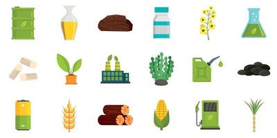 Bio fuel icons set, flat style vector