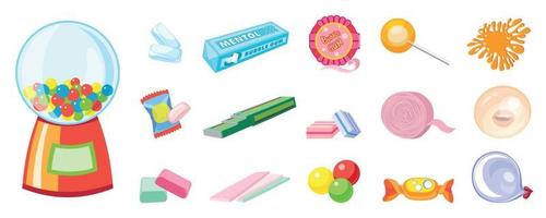 Gum icons set, cartoon style vector