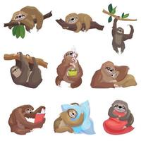 Sloth icons set, cartoon style vector