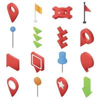 Conjunto de iconos de flecha de pin de puntero de mapa, estilo isométrico vector