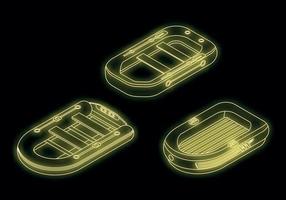 Inflatable boat icons set vector neon