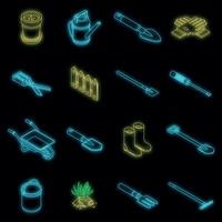 Gardening tools icons set vector neon