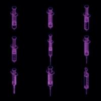 Syringe icon set vector neon