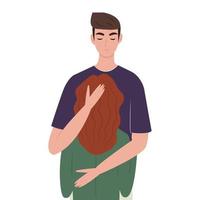 Man woman support concept flat. Young man supporting, hugging and comforting a woman. Cute vector illustration in flat style on white background.