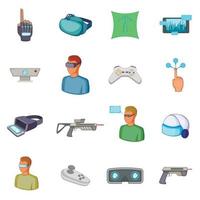 Virtual reality icons set, cartoon style