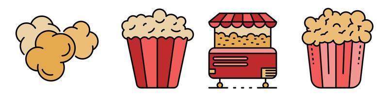 Popcorn icons set line color vector