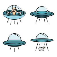 UFO icons set line color vector