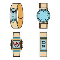 Fitness tracker icons set line color vector