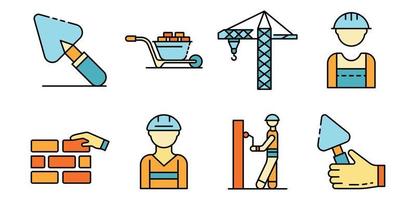 Masonry worker icons set line color vector