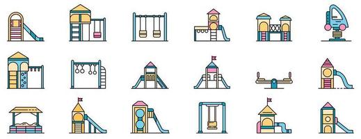Kid playground icons set line color vector