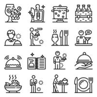 Butler icons set, outline style vector