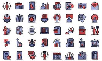 Office manager icons set, outline style vector