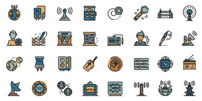 Radio engineer icons set, outline style vector