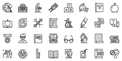 Inclusive education icons set, outline style vector