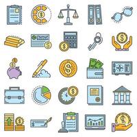 Accounting day icon set, outline style vector