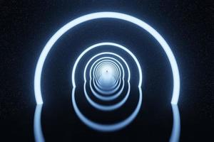 resumen futurista círculos brillantes neón luz túnel estrella espacio fondo 3d renderizado foto