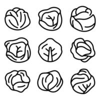 Cabbage icons set, outline style vector