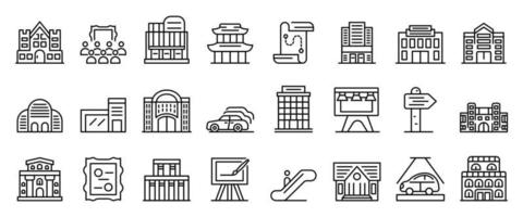 conjunto de iconos del centro de exposiciones, estilo de contorno vector