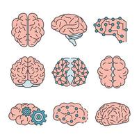 Memory brain icon set, outline style vector