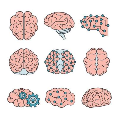 Memory brain icon set, outline style