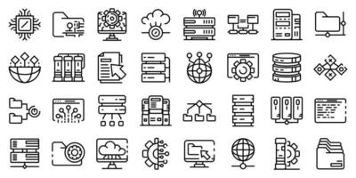 Data center icons set, outline style vector