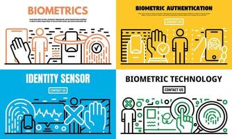 Biometric recognition banner set, outline style vector