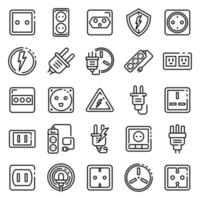 Power socket icons set, outline style vector