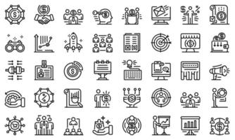 Account manager icons set, outline style vector