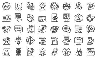 Backlink strategy icons set, outline style vector