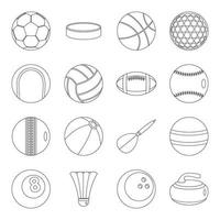 Sport balls icons set, outline style vector