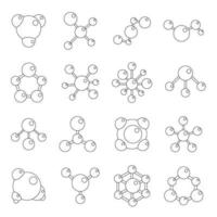 conjunto de iconos de molécula, estilo de esquema vector