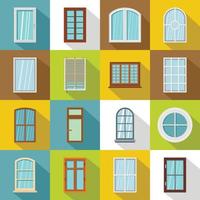 Plastic window forms icons set, flat style vector