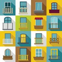 conjunto de iconos de formas de ventana balcón, estilo plano