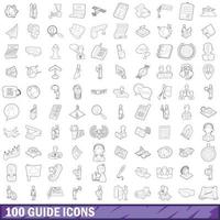 100 guide icons set, outline style vector