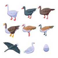 Goose icons set, isometric style vector