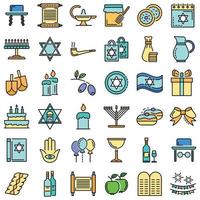 conjunto de iconos de hanukkah, estilo de esquema vector