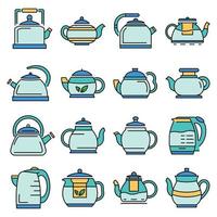 Teapot icon set, outline style vector