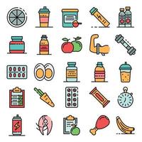 Sport nutrition icons set vector flat