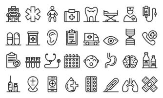 Pediatric clinic icons set, outline style vector