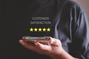 Customer experience of shopping on a smartphone, product satisfaction rating concept is good. photo