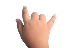 Asian fat boy's hand on white background photo