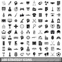 100 strategy icons set, simple style vector