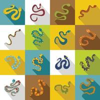 Snake icons set, flat style vector